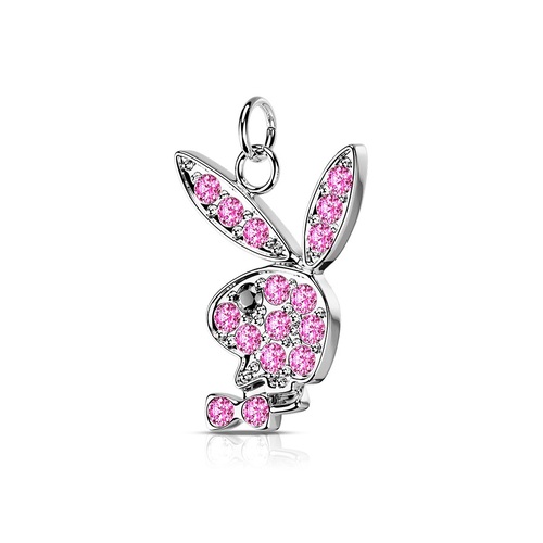 Authentic Playboy Surgical Steel Pendant or Charm with Pink Pave Zirconia