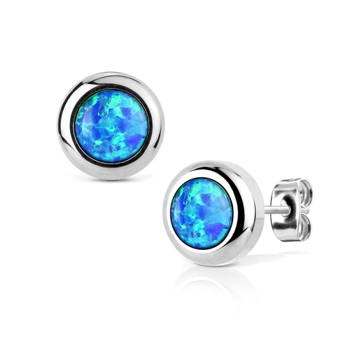 Beautiful Large Blue Opal Stainless Steel Earrings