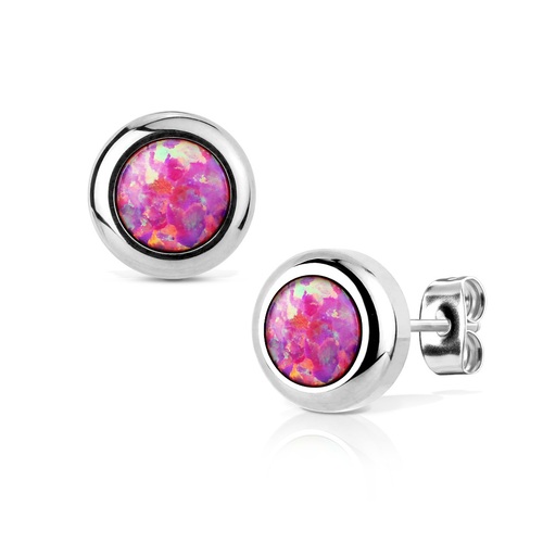 Beautiful Large Pink Opal Stainless Steel Earrings