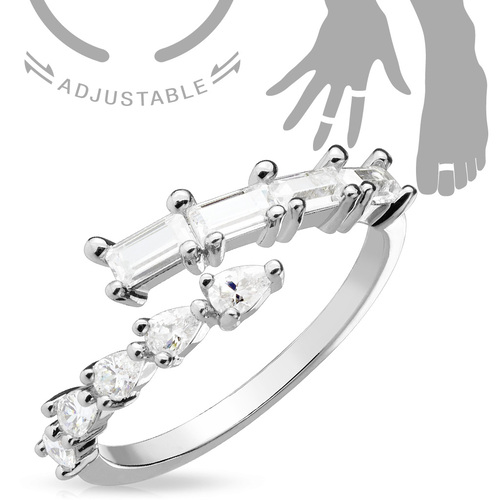 Adjustable Ring with Clear Marquis Gems