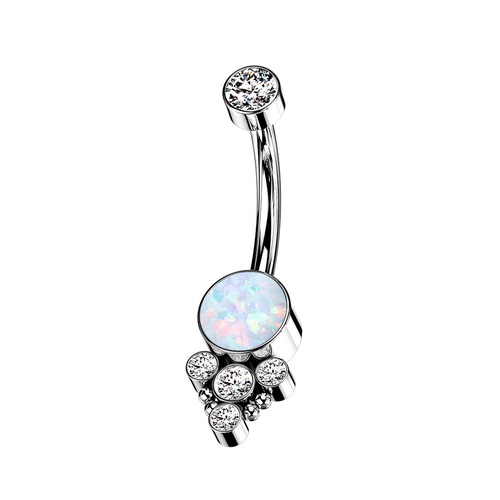 Navel Belly Jewelry TITANIUM with WHITE OPAL and CLEAR Internally Threaded Bead